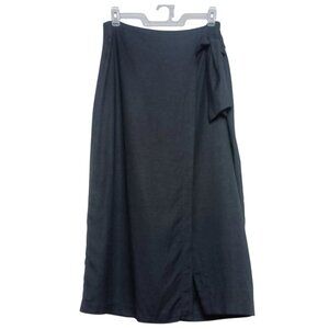 Jason Wu Faux Wrap Midi Skirt Linen Blend Black Size 10 New NWOT